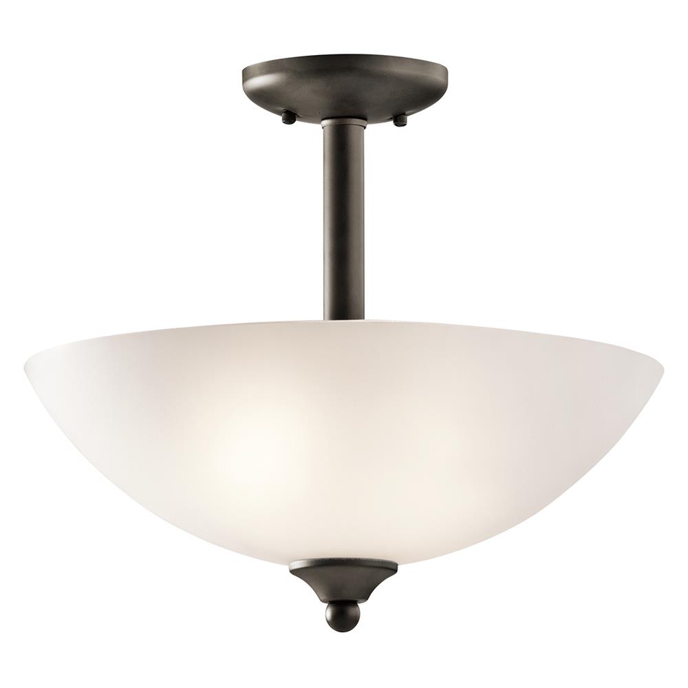 Kichler 43641OZ Jolie 15" 2 Light Convertible Inverted Pendant with Semi Flush with Satin Etched Glass in Olde Bronze®